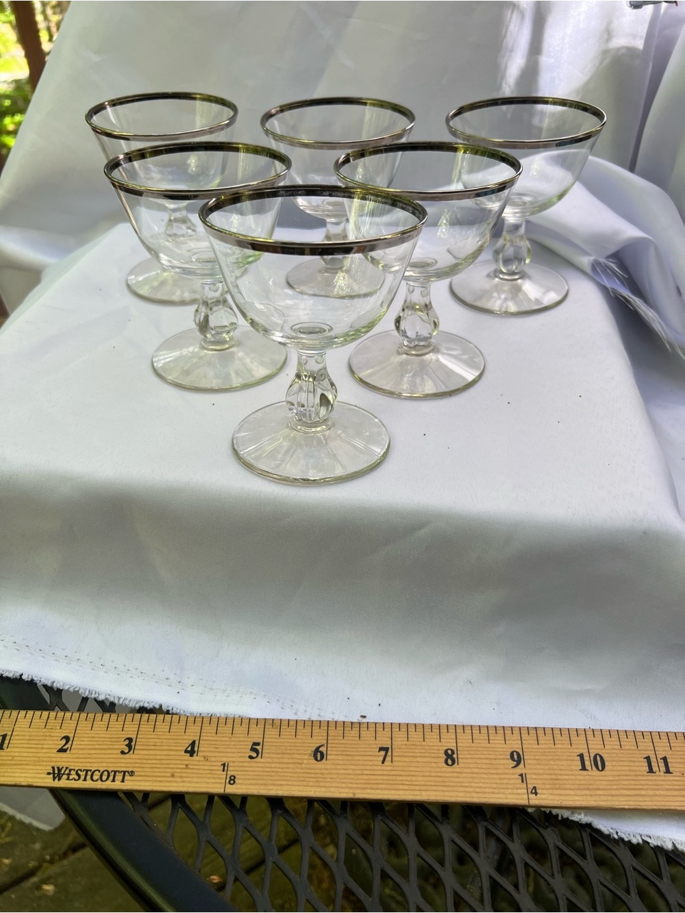 Vintage set of 6 platinum rimmed champagne / sherbet glasses